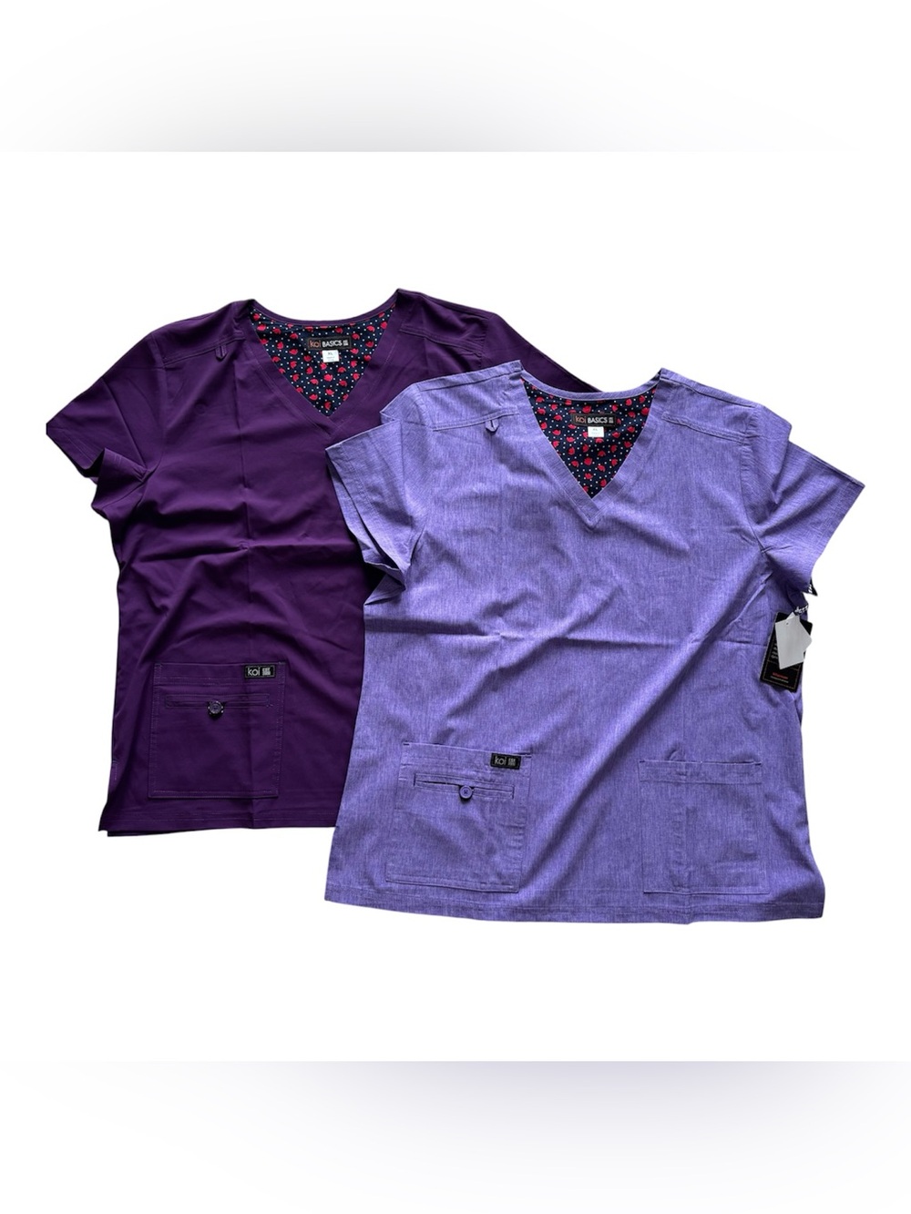 Set of 2 NEW Koi Basics Scrub Tops XL Women Purple Becca Medical Nursing Stretch